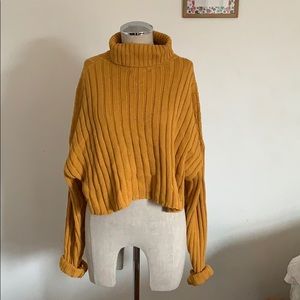 Cropped Mustard Turtleneck Sweater